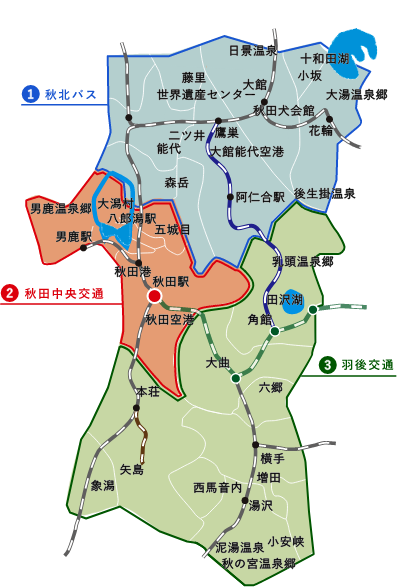 秋田県のバス会社マップ