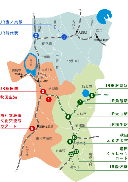 秋田県の各施設位置